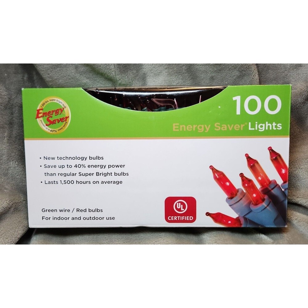 NEW! 100 Holiday Time Red Mini Lights With Green Wire Lighted 26 Ft
